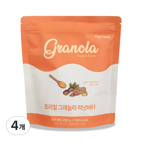 프리밀 그래놀라 피넛버터 시리얼, 200g, 4개