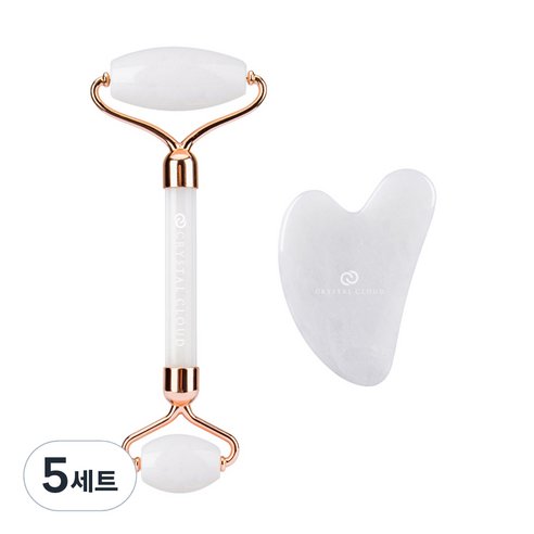 크리스탈클라우드 페이셜 괄사 바디 마사지 롤러 마사지기 세트, 화이트, 5세트