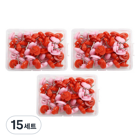문구담 귀여운 하트모양 압정 50p 세트 핑크레드, 15세트