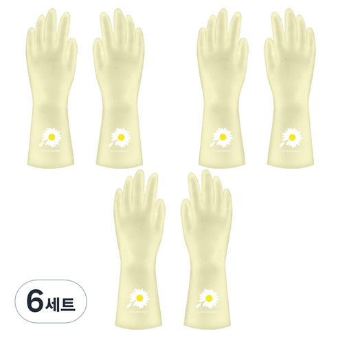 리즈제이니 라텍스 고무장갑 L, 14 젤리 노란색   작은 데이지, 대(L), 6세트