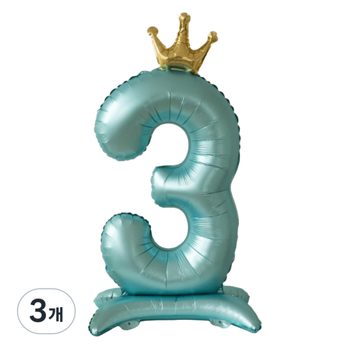 세컨드베스트 크라운 스탠딩 숫자 파티풍선 100cm, 블루 숫자 3, 3개
