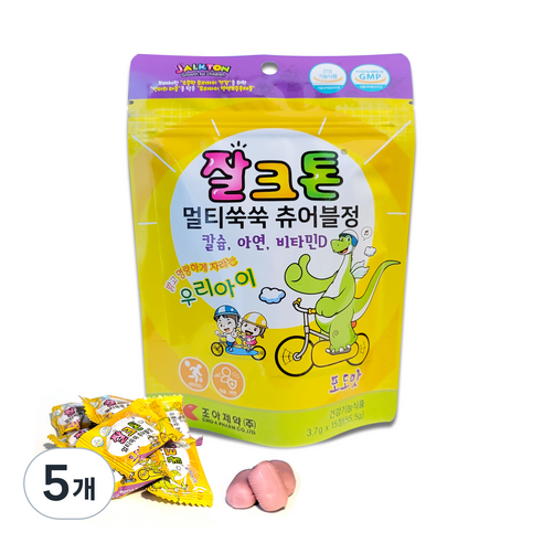 조아제약 유아용 잘크톤 멀티쑥쑥 츄어블정 포도맛, 55.5g, 5개, 15정