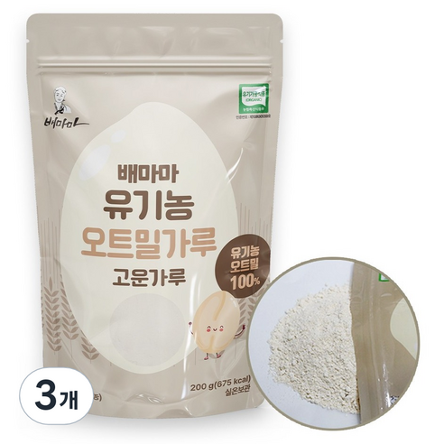 배마마 유기농 오트밀 가루 이유식, 200g, 3개