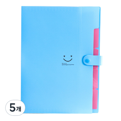 스마일리 아코디언파일 A4 5칸, 블루, 5개