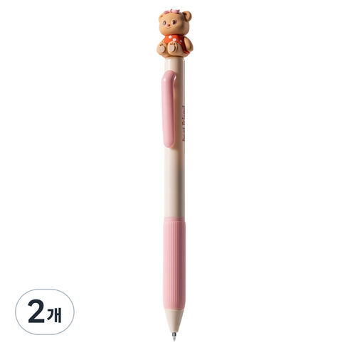 델리 버터베어 귀여운 캐릭터 피규어 키링 소프트 젤펜 0.5mm 블랙잉크, 핑크, 2개