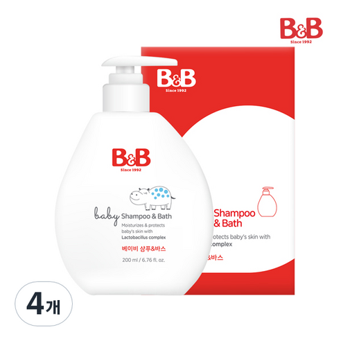 비앤비 베이비 샴푸 & 바스, 4개, 200ml