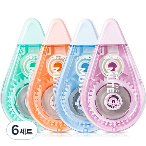 델리 저소음 수정테이프 4종 세트 71542, 핑크, 블루, 오렌지, 그린, 6세트