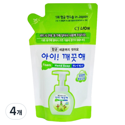 아이깨끗해 향균 거품 핸드 솝 리필 청포도향, 450ml, 4개