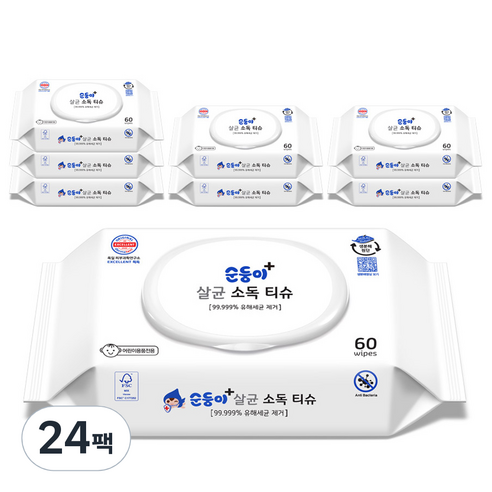순둥이 살균 소독 티슈 캡형 60p, 60개입, 24개