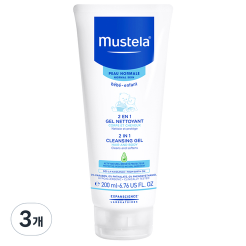 무스텔라 유아용 투인원 클렌징 젤, 200ml, 3개