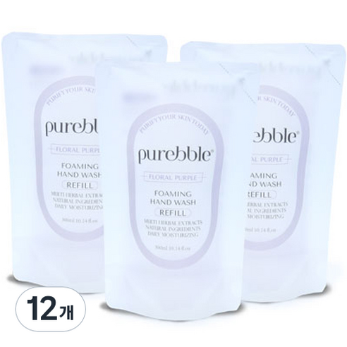 퓨어블 포밍 핸드워시 리필 퍼플 300ml, 플로랄향, 12개