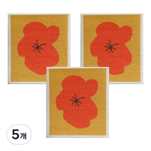 리빙제이 대나무섬유 주방 행주 주황꽃 3p, 5개