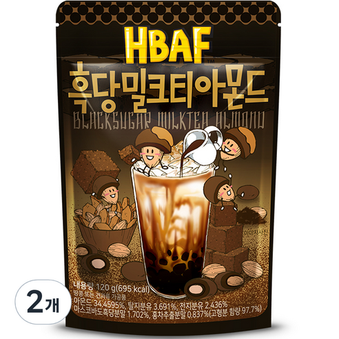 바프 흑당 밀크티 아몬드, 2개, 120g