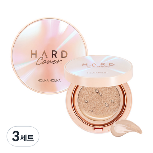 홀리카홀리카 하드커버 글로우 EX 쿠션 파운데이션 본품 14g + 리필 14g 세트, 03 샌드 아이보리, 3세트