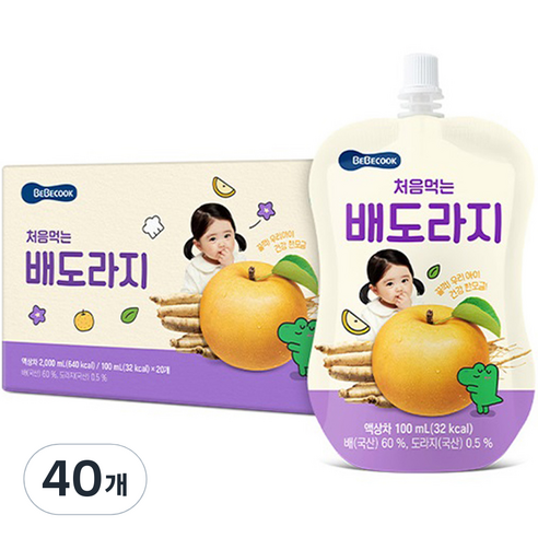 베베쿡 처음 먹는 배도라지 유아 음료, 배도라지맛, 100ml, 40개