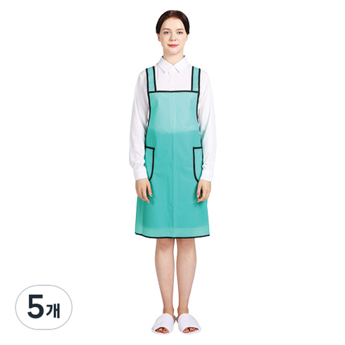 웰프런 우레탄 방수앞치마 검정파이핑 소, 반투명 민트, 5개