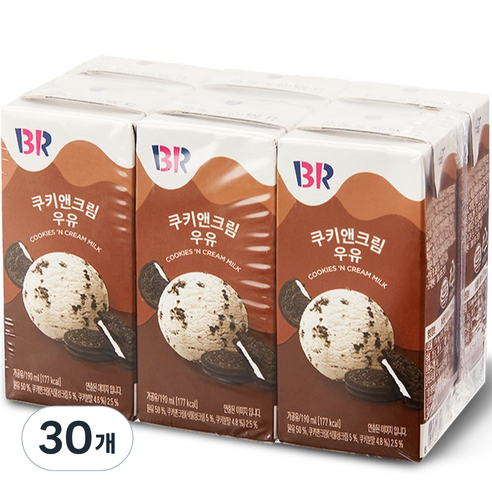 배스킨라빈스 쿠키앤크림 우유, 190ml, 30개