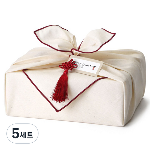 인디케이 광목 보자기 + 상자 + 태슬 + 스티커 텍 포장세트 4호, 아이보리, 5세트