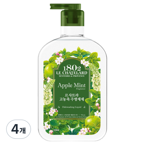 르샤트라1802 고농축 주방세제 애플민트향, 750ml, 4개