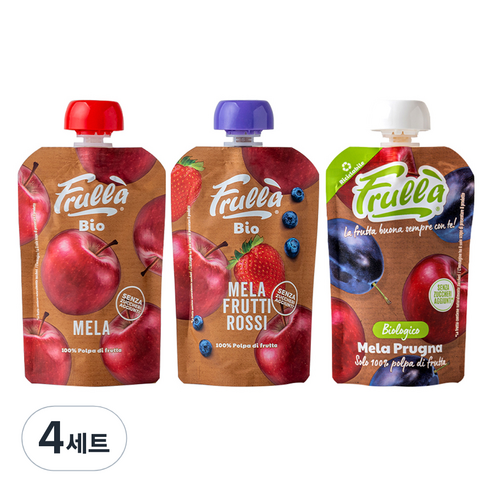 푸루라 아동용 유기농 생과일 퓨레 사과 100g + 사과 블루베리 딸기 100g + 사과 푸룬 100g 세트, 4세트