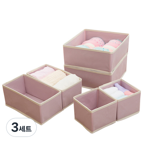 OON 부직포 다용도 정리함 핑크 3종 x 2p 세트, 3세트