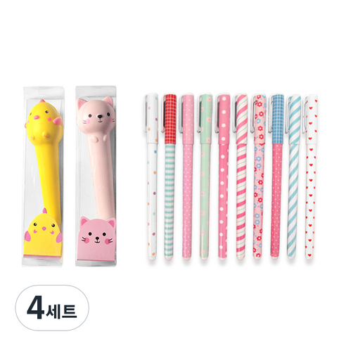 투영디자인 말랑말랑 스퀴시 중성펜 0.5mm 2종 + 달달 컬러 젤펜 10종 세트, 랜덤발송(중성팬), 4세트