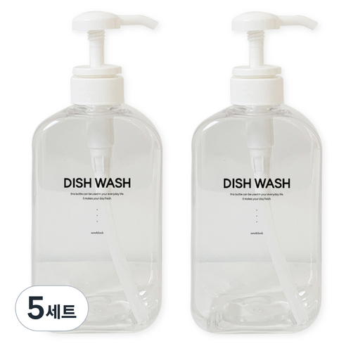 뉴앤룩 욕실 디스펜서 주방세제 리필용기 500ml x 2p + 디시워시 라벨 2p 세트, 투명, 5세트