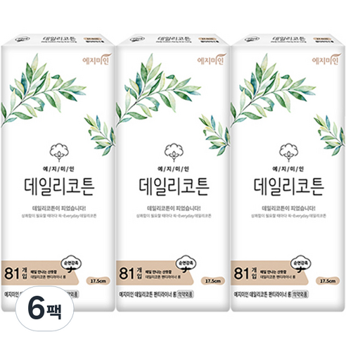 예지미인 데일리코튼 롱 팬티라이너, 81개입, 6팩