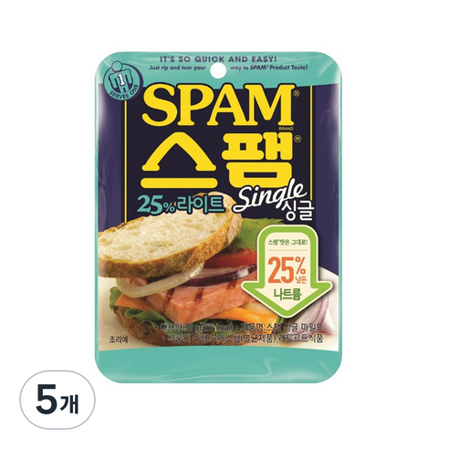 스팸 싱글 25%라이트 햄통조림, 80g, 5개
