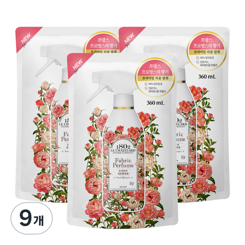 르샤트라1802 섬유탈취제 피오니부케향 리필, 360ml, 9개