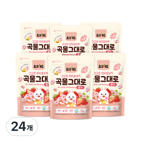 엘빈즈 건강한 현미쌀과자 곡물그대로, 딸기맛, 24개, 30g