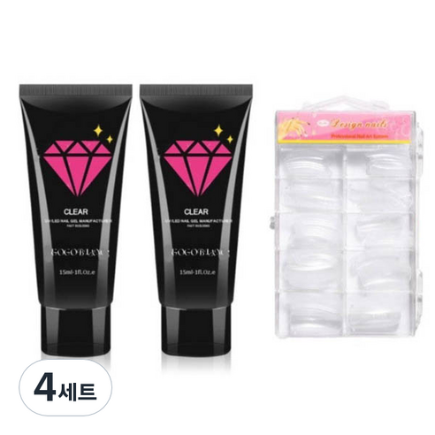 고고블랑 네일연장 폴리젤 30ml 세트, 폴리젤 클리어핑크 2p + 연장팁 일반형 100p + 구성품 3종, 4세트