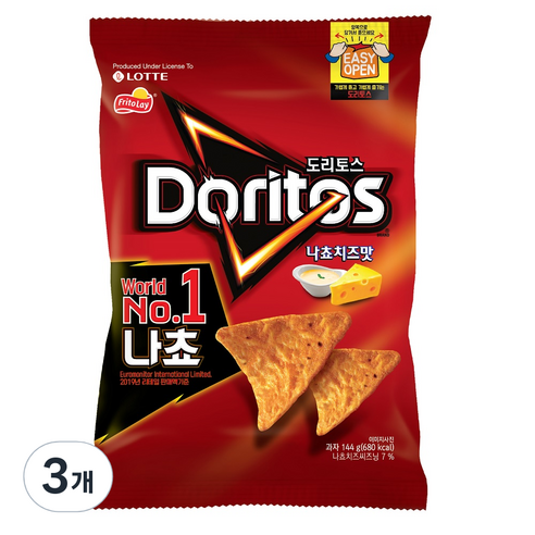 도리토스 나쵸치즈맛 대, 144g, 3개