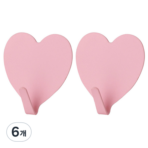 오브메종 하트 다용도 벽걸이 후크, 라이트핑크, 6개