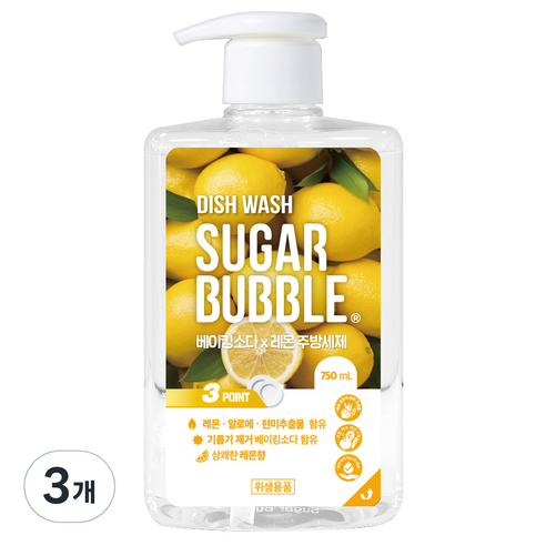 슈가버블 베이킹소다 레몬 주방세제, 750ml, 3개