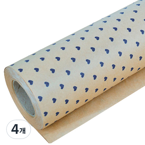 디자인랩 포인트하트 종이롤 포장지 대, 청색, 4개
