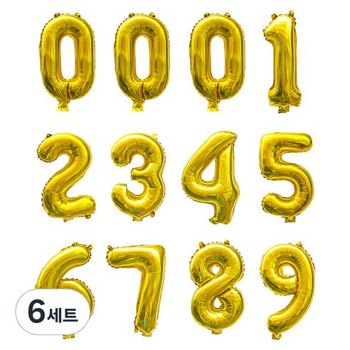 인블룸 은박 숫자 파티풍선 12p 세트, 골드, 6세트