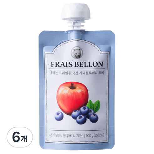 프레벨롱 국산 과일 퓨레 사과블루베리, 혼합맛(사과/블루베..., 100g, 6개