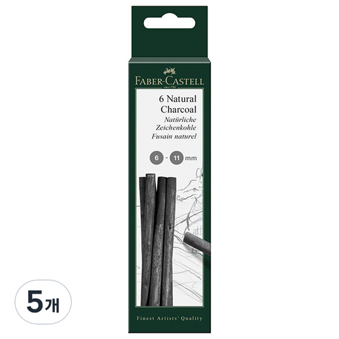 파버카스텔 PITT 목탄 블리스터 스틱 6-11mm x 6p 129398, 블랙, 5개