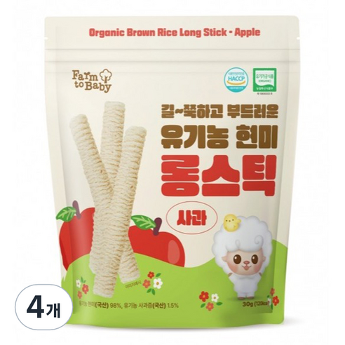 팜투베이비 유아용 유기농 현미롱스틱, 사과, 30g, 4개