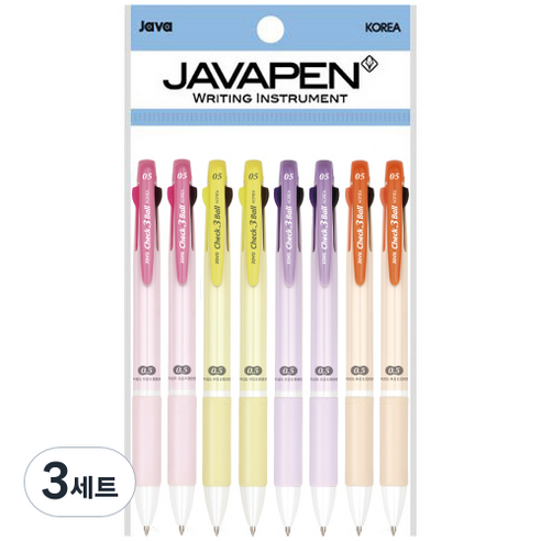 자바펜 체크 3볼 멀티펜 0.5mm 4종 x 2p 세트, 3세트, 옐로우, 오렌지, 바이올렛, 핑크
