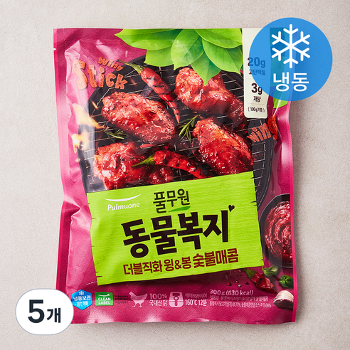 풀무원 동물복지 더블직화 윙 & 봉 숯불매콤 (냉동), 300g, 5개