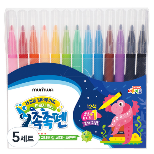문화연필 마르지 않는 촉촉사인펜, 혼합색상, 5세트