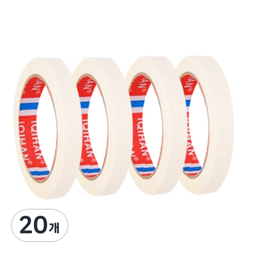 iQIHAN 다다 칼라 마스킹테이프 흰색 15 mm x 20 m, 20개