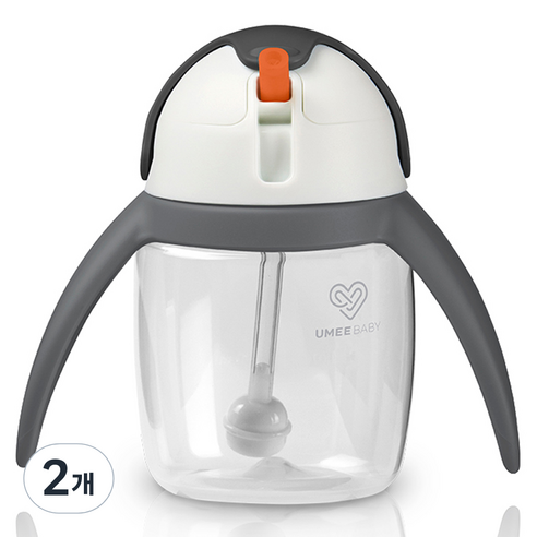 유미 유아용 이지그립 펭귄 빨대컵, 그레이, 2개, 240ml