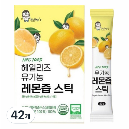 헤일리즈 유기농 레몬즙 원액 스틱, 20g, 42개
