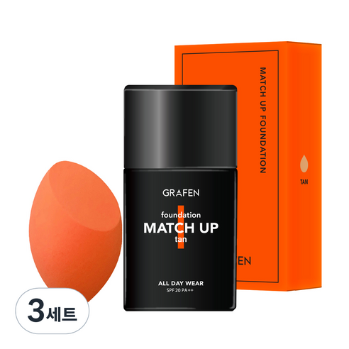 그라펜 매치업 파운데이션 40ml + 엣지 컷 퍼프, 25호 탄, 3개