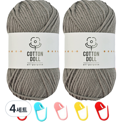 니뜨 코튼돌실 50g x 2p + 단수링 5p 세트, 22 도브그레이(뜨개실), 랜덤발송(단수링), 4세트