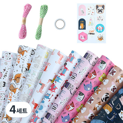 ABM 귀여운 애니멀 선물 포장지 9종 세트, 혼합색상, 4세트