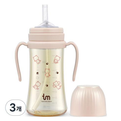 토비앤몰리 유아용 PPSU 몰리 빨대컵 280ml, 3개, 핑크
